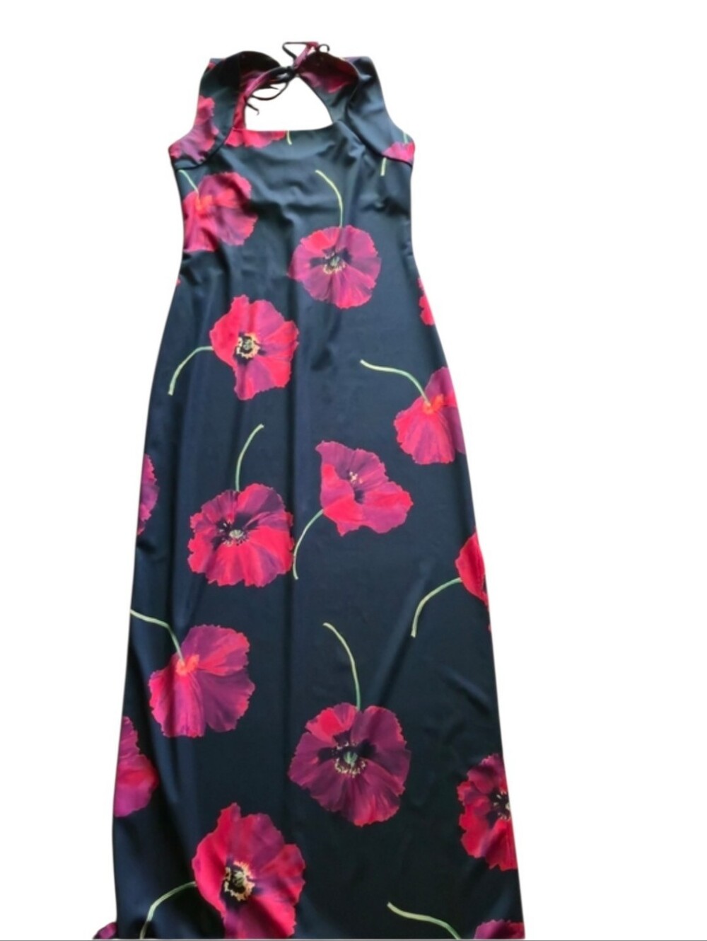 Vintage 90's Y2k Younique Black With Poppy Floral  Maxi Dress Sz SM